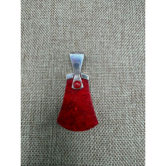 Bold Red Sponge Coral & Sterling Silver Pendant Artisan Modern Design - Picture 7 of 7